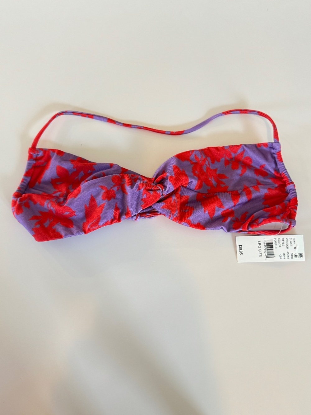 PacSun Purple Red Floral Twist-Front Bandeau Bikini Top Large NWT